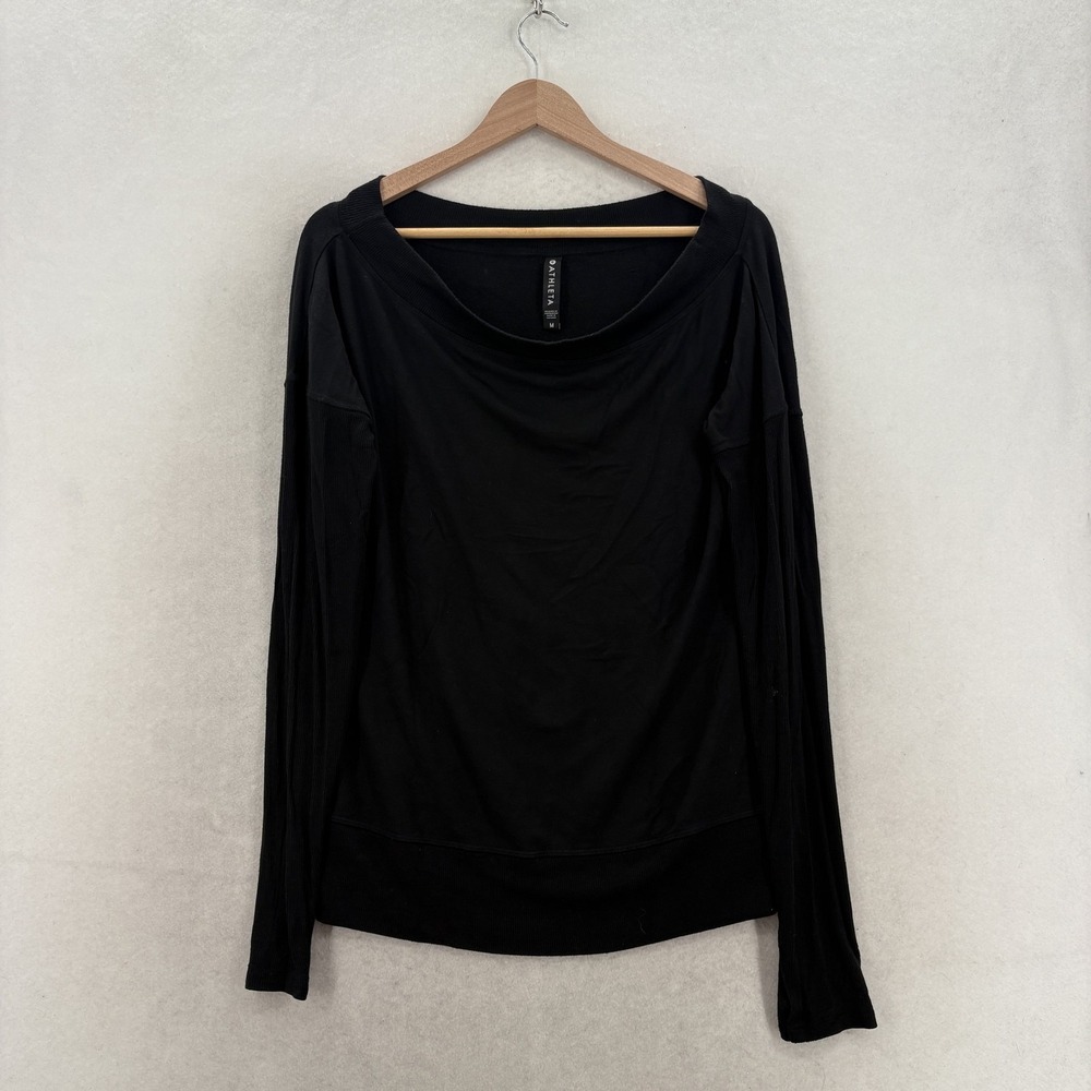 Athleta Studio Barre Sweatshirt Womens M Black Nirvana Modal Boat Neck Stretch